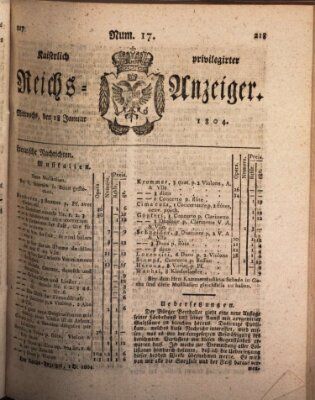Kaiserlich privilegirter Reichs-Anzeiger (Allgemeiner Anzeiger der Deutschen) Mittwoch 18. Januar 1804