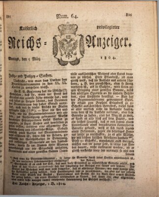 Kaiserlich privilegirter Reichs-Anzeiger (Allgemeiner Anzeiger der Deutschen) Montag 5. März 1804