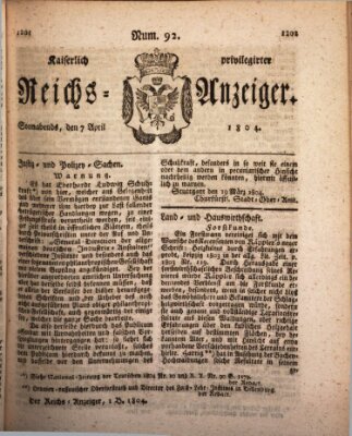 Kaiserlich privilegirter Reichs-Anzeiger (Allgemeiner Anzeiger der Deutschen) Samstag 7. April 1804