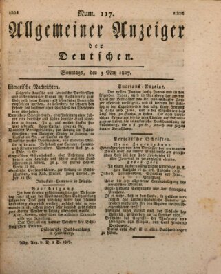 Allgemeiner Anzeiger der Deutschen Sonntag 3. Mai 1807