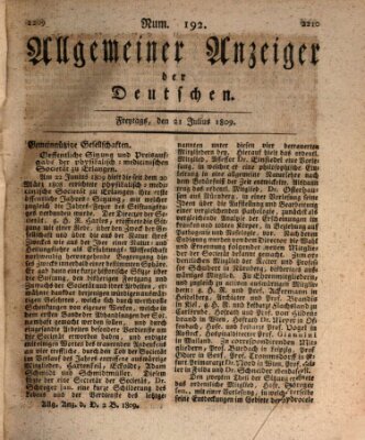 Allgemeiner Anzeiger der Deutschen Freitag 21. Juli 1809