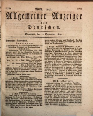 Allgemeiner Anzeiger der Deutschen Sonntag 10. September 1809