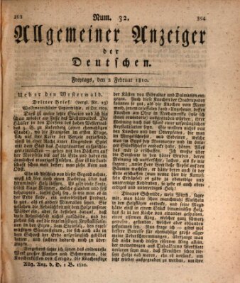 Allgemeiner Anzeiger der Deutschen Freitag 2. Februar 1810
