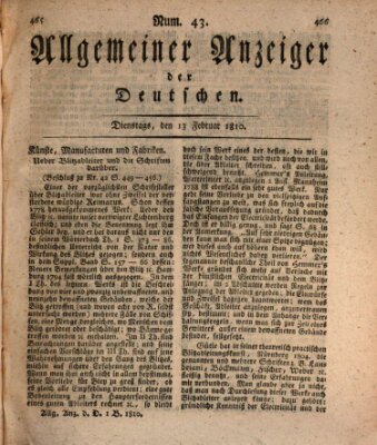 Allgemeiner Anzeiger der Deutschen Dienstag 13. Februar 1810
