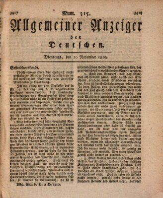 Allgemeiner Anzeiger der Deutschen Dienstag 20. November 1810