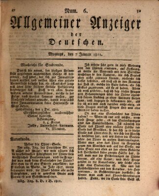Allgemeiner Anzeiger der Deutschen Montag 7. Januar 1811