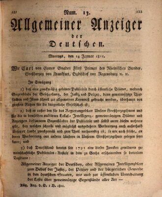 Allgemeiner Anzeiger der Deutschen Montag 14. Januar 1811