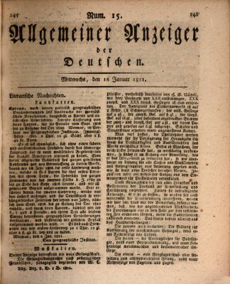 Allgemeiner Anzeiger der Deutschen Mittwoch 16. Januar 1811