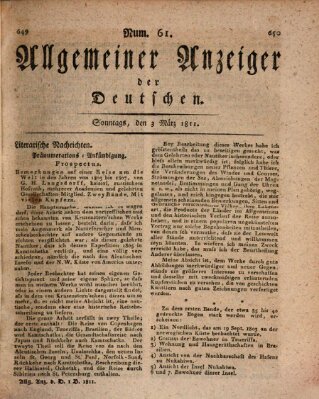 Allgemeiner Anzeiger der Deutschen Sonntag 3. März 1811