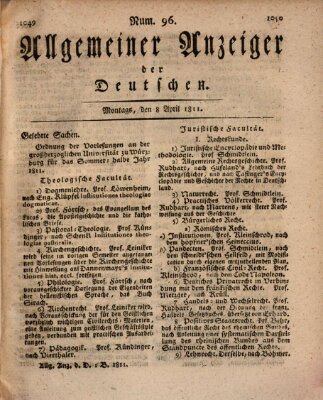 Allgemeiner Anzeiger der Deutschen Montag 8. April 1811