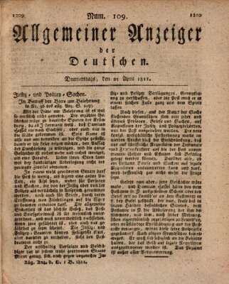 Allgemeiner Anzeiger der Deutschen Donnerstag 25. April 1811