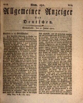 Allgemeiner Anzeiger der Deutschen Samstag 20. Juli 1811