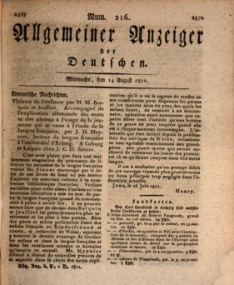 Allgemeiner Anzeiger der Deutschen Mittwoch 14. August 1811