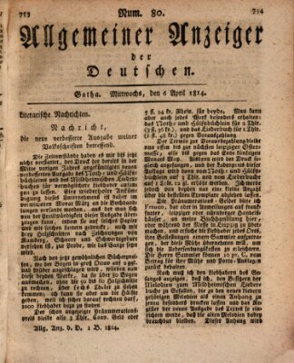 Allgemeiner Anzeiger der Deutschen Mittwoch 6. April 1814