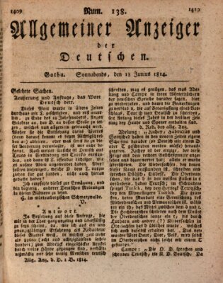 Allgemeiner Anzeiger der Deutschen Samstag 18. Juni 1814