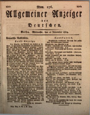 Allgemeiner Anzeiger der Deutschen Mittwoch 16. November 1814