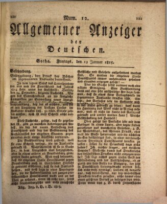 Allgemeiner Anzeiger der Deutschen Freitag 13. Januar 1815