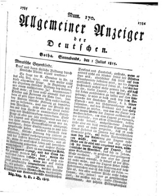 Allgemeiner Anzeiger der Deutschen Samstag 1. Juli 1815