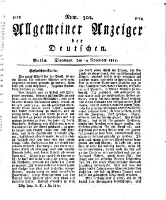 Allgemeiner Anzeiger der Deutschen Dienstag 14. November 1815