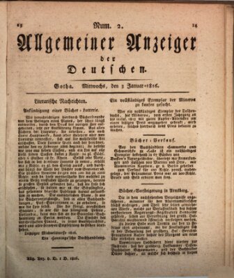 Allgemeiner Anzeiger der Deutschen Mittwoch 3. Januar 1816