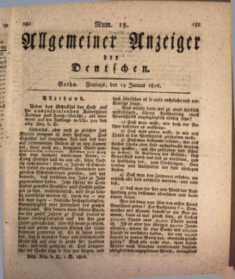 Allgemeiner Anzeiger der Deutschen Freitag 19. Januar 1816