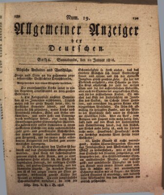 Allgemeiner Anzeiger der Deutschen Samstag 20. Januar 1816