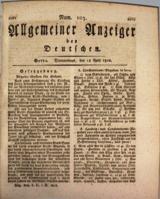 Allgemeiner Anzeiger der Deutschen Donnerstag 18. April 1816