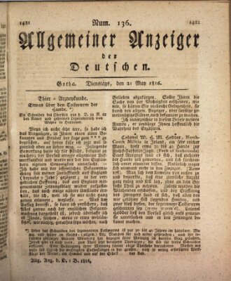 Allgemeiner Anzeiger der Deutschen Dienstag 21. Mai 1816