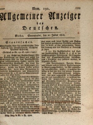 Allgemeiner Anzeiger der Deutschen Samstag 20. Juli 1816