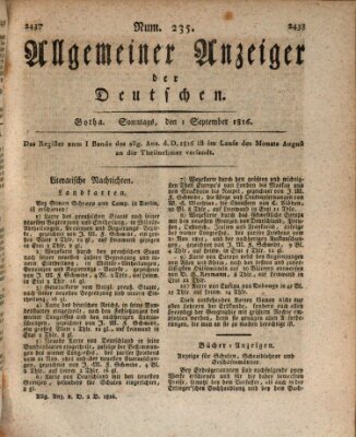 Allgemeiner Anzeiger der Deutschen Sonntag 1. September 1816