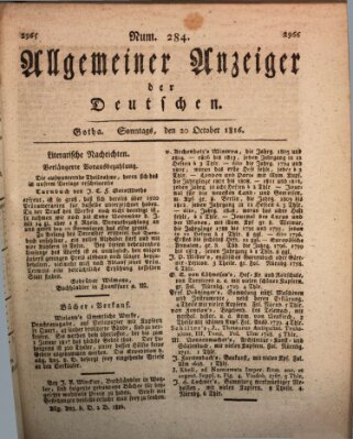 Allgemeiner Anzeiger der Deutschen Sonntag 20. Oktober 1816