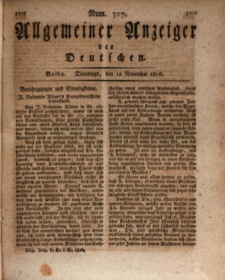 Allgemeiner Anzeiger der Deutschen Dienstag 12. November 1816