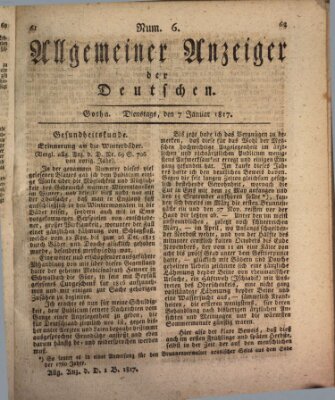 Allgemeiner Anzeiger der Deutschen Dienstag 7. Januar 1817