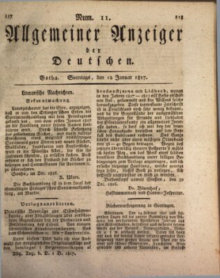 Allgemeiner Anzeiger der Deutschen Sonntag 12. Januar 1817
