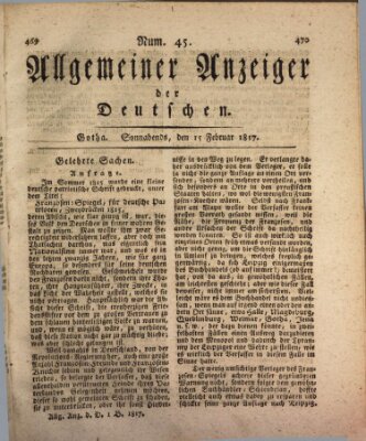 Allgemeiner Anzeiger der Deutschen Samstag 15. Februar 1817