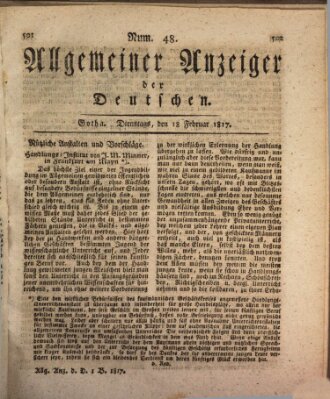 Allgemeiner Anzeiger der Deutschen Dienstag 18. Februar 1817