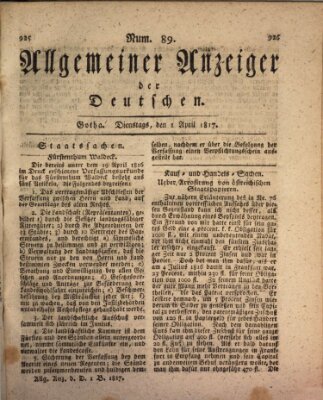 Allgemeiner Anzeiger der Deutschen Dienstag 1. April 1817