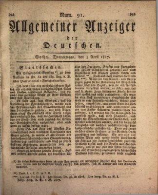 Allgemeiner Anzeiger der Deutschen Donnerstag 3. April 1817