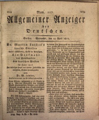 Allgemeiner Anzeiger der Deutschen Mittwoch 23. April 1817