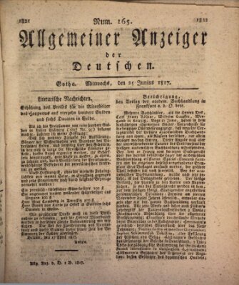 Allgemeiner Anzeiger der Deutschen Mittwoch 25. Juni 1817