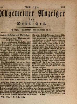 Allgemeiner Anzeiger der Deutschen Dienstag 22. Juli 1817