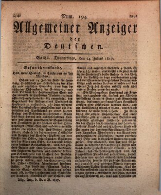 Allgemeiner Anzeiger der Deutschen Donnerstag 24. Juli 1817