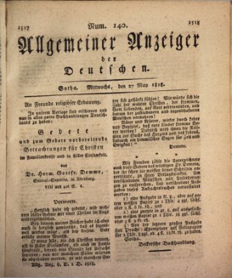 Allgemeiner Anzeiger der Deutschen Mittwoch 27. Mai 1818