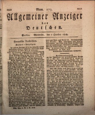 Allgemeiner Anzeiger der Deutschen Mittwoch 7. Oktober 1818