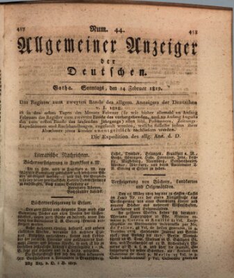 Allgemeiner Anzeiger der Deutschen Sonntag 14. Februar 1819