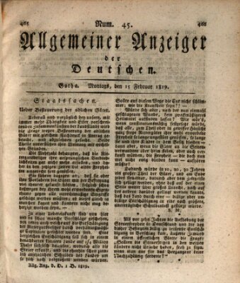 Allgemeiner Anzeiger der Deutschen Montag 15. Februar 1819