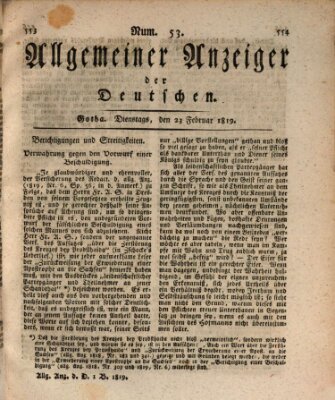 Allgemeiner Anzeiger der Deutschen Dienstag 23. Februar 1819