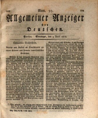 Allgemeiner Anzeiger der Deutschen Sonntag 4. April 1819