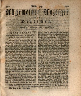 Allgemeiner Anzeiger der Deutschen Montag 5. April 1819