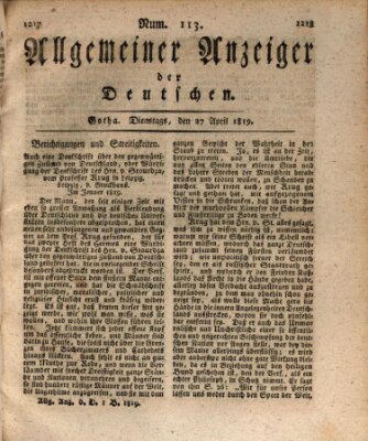 Allgemeiner Anzeiger der Deutschen Dienstag 27. April 1819